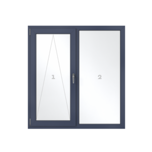 Окно [Высота] x [Ширина] мм., двухстворчатое, с поворотно-откидной левой и глухой правой створками, 2-х камерный стеклопакет, 3 стекла