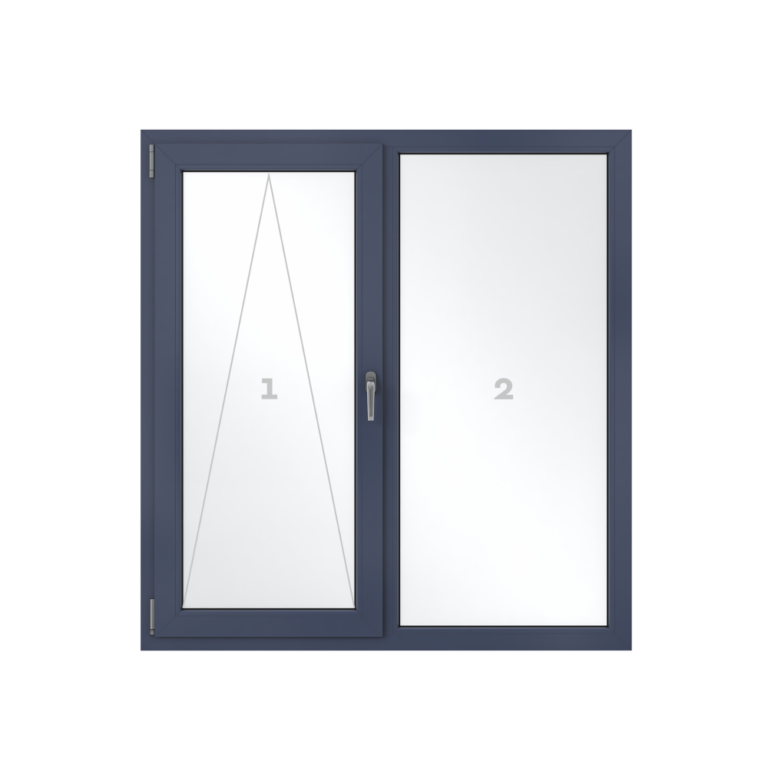 Окно [Высота] x [Ширина] мм., двухстворчатое, с поворотно-откидной левой и глухой правой створками, 2-х камерный стеклопакет, 3 стекла